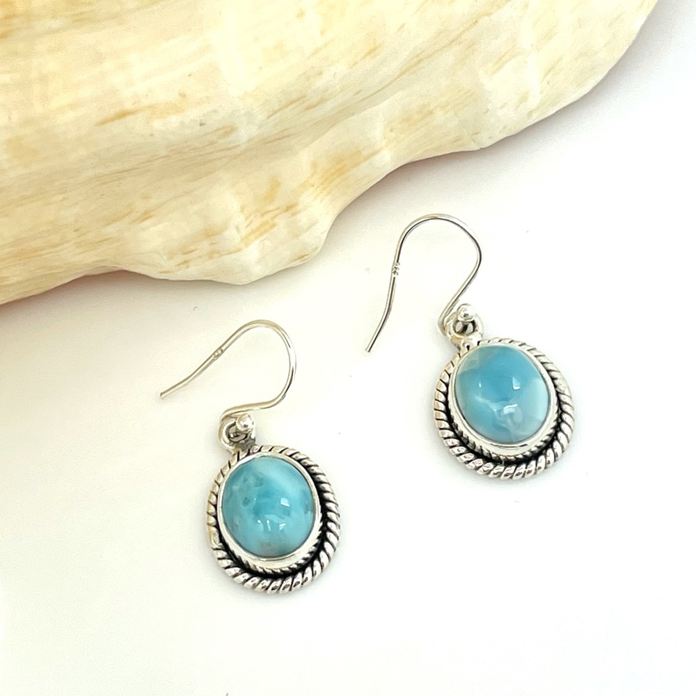 Larimar Oval Sterling Silver Earrings